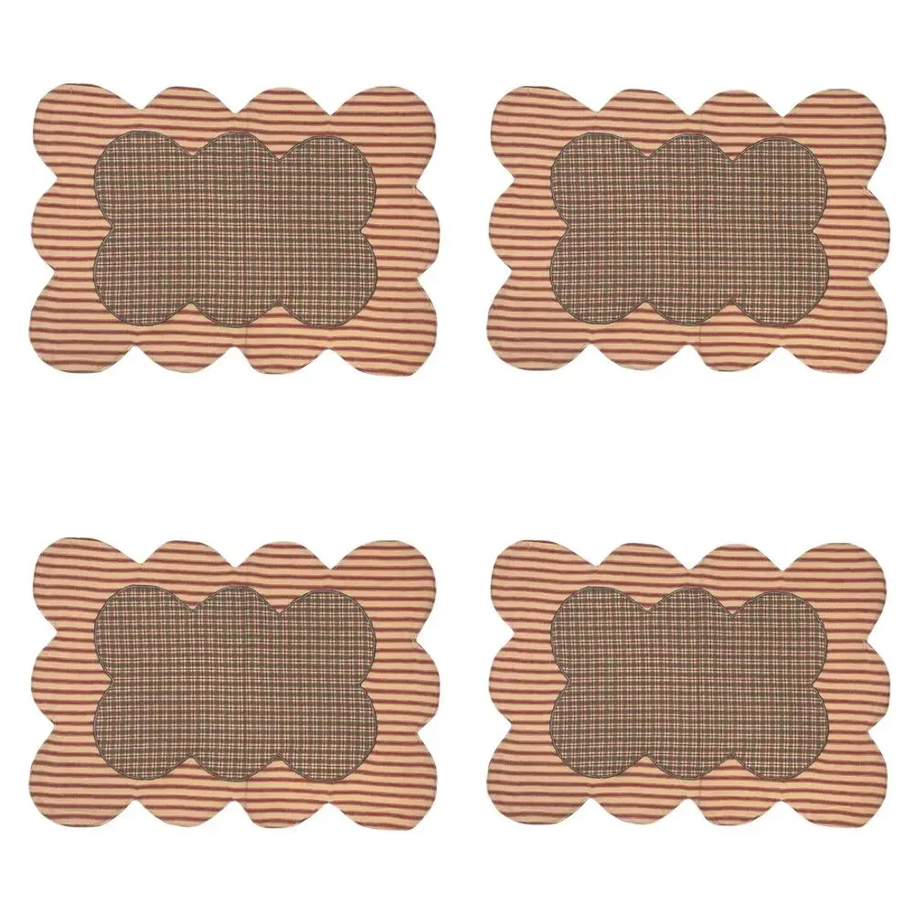 VHC Brands Summers Edge Placemat Set 4 Country Picnic Red Blue Tan Scalloped